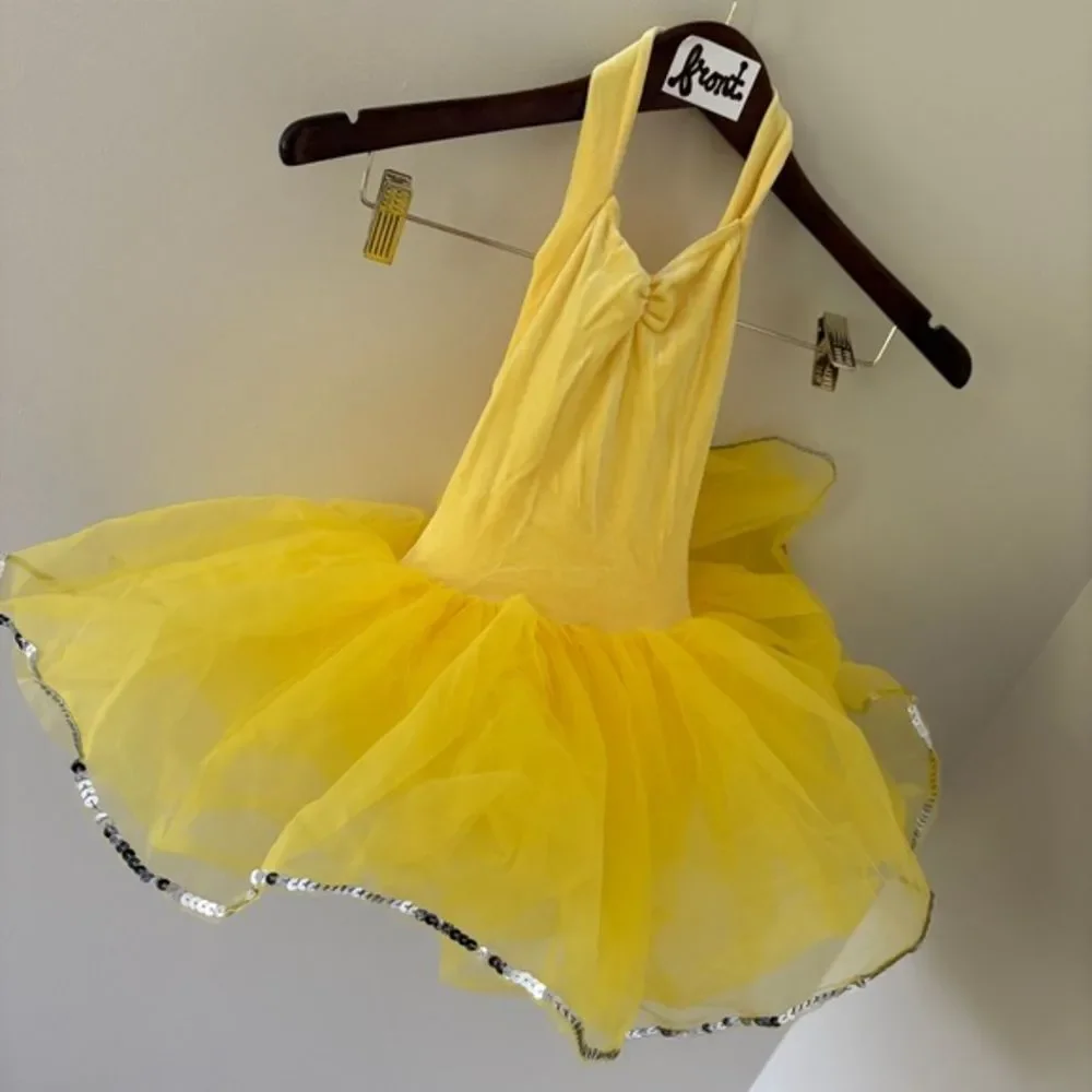 WOLFF Fording Dancewear Yellow Velvet Halter Tap Ballet Tutu Dance Costume SC